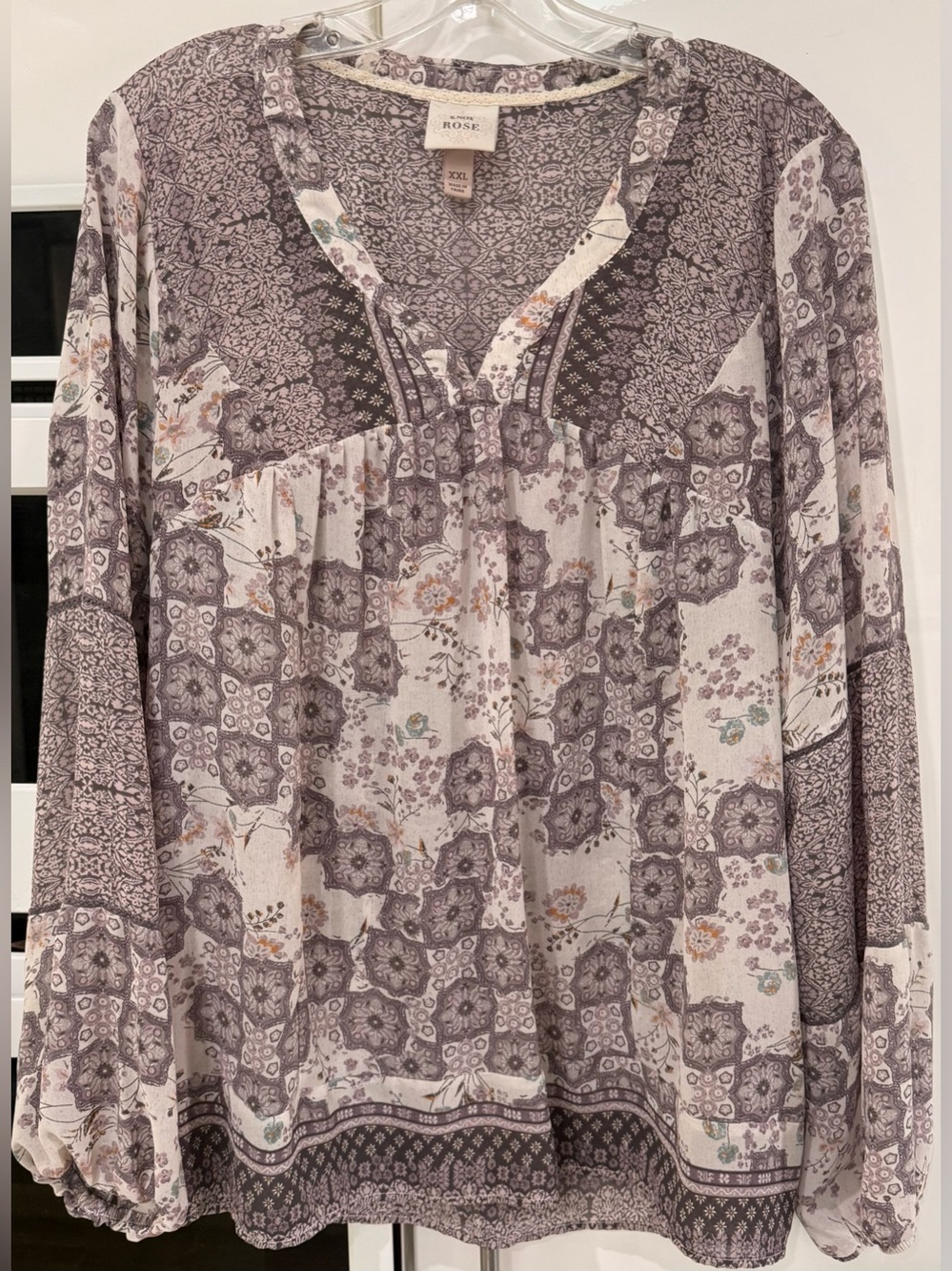 Knox Rose Lavender Patchwork Floral Boho Tunic